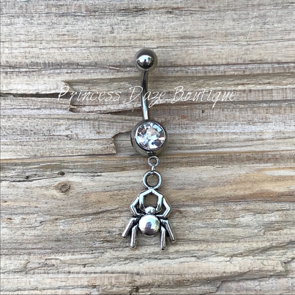 Silver Spider Belly Button Ring